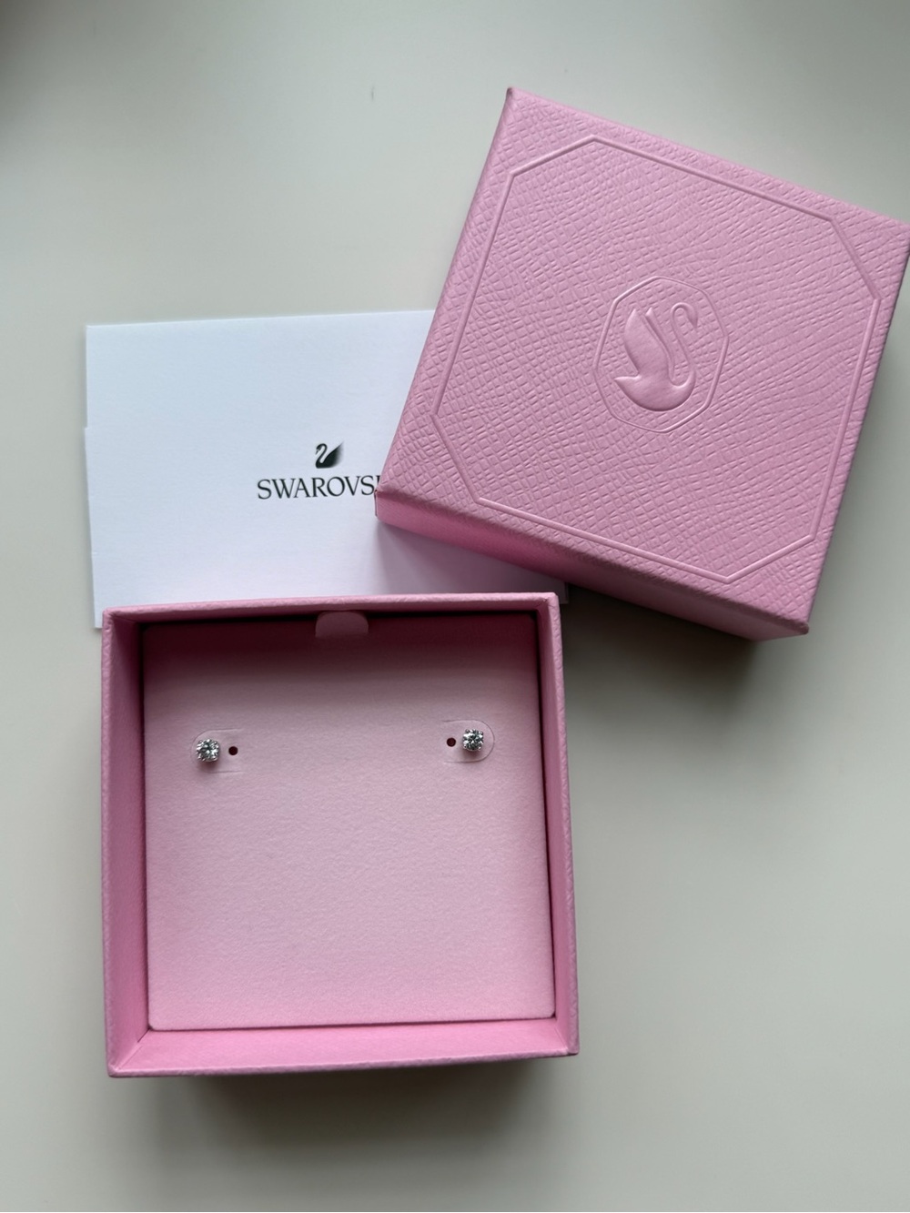 Swarovski Clear Crystal Stud Earrings with Pink Presentation Box